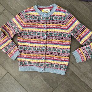 Mini Boden Multicolor Patterned Cardigan fair isle wool sweater 6 7 Christmas